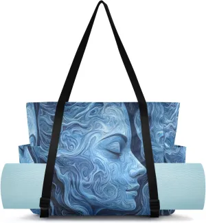 MCHIVER Blue Water Woman Azure Black Yoga Bags for Women Pilates Bag with Adjustable Space for Yoga Mat Carrier for Beach Gym Workout Travel Office