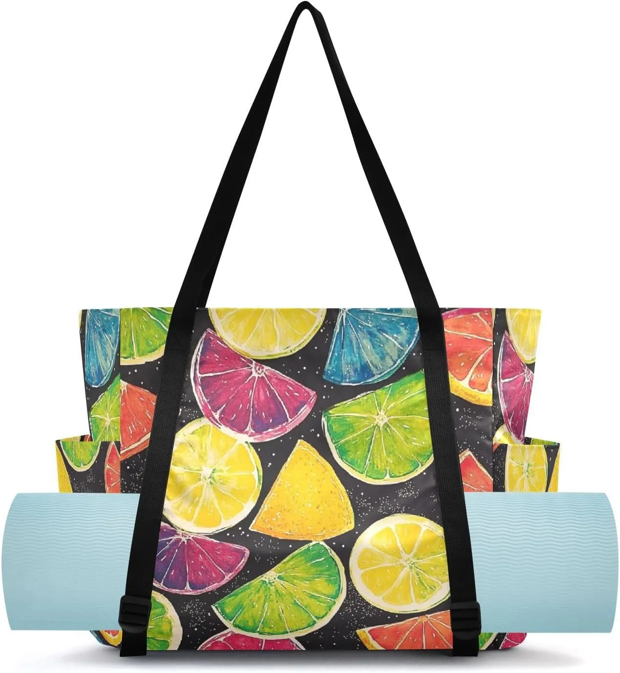 MCHIVER Citrus Slice Black Black Yoga Bags for Women Pilates Bag with Adjustable Space for Yoga Mat Carrier for Beach Gym Workout Travel Office