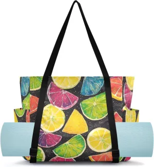 MCHIVER Citrus Slice Black Black Yoga Bags for Women Pilates Bag with Adjustable Space for Yoga Mat Carrier for Beach Gym Workout Travel Office