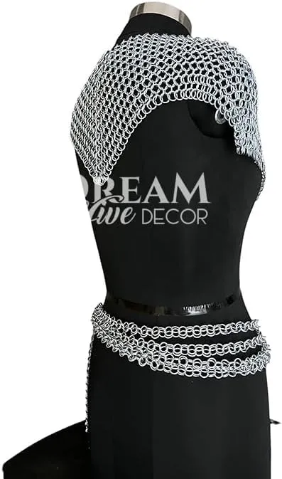 Medieval Chainmail Costume Set, Viking Style Top and Belt, Silver Metal Armor for Renaissance Faire, Belly Dance, Cosplay