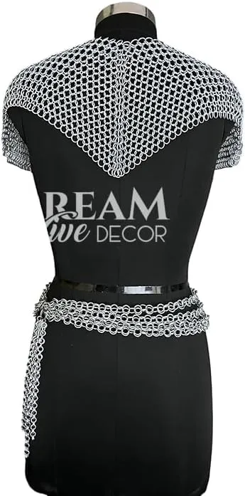 Medieval Chainmail Costume Set, Viking Style Top and Belt, Silver Metal Armor for Renaissance Faire, Belly Dance, Cosplay