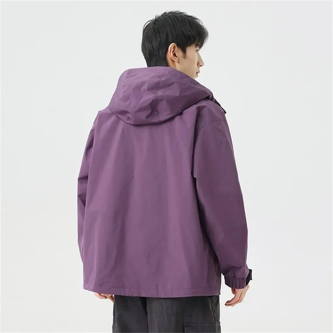 Men’S All-Weather Camping Jacket - Trail-Ready Foldable Hood for Breathable Hiking Layers