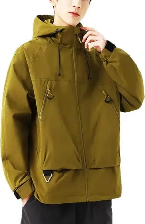 Men’S All-Weather Camping Jacket - Trail-Ready Foldable Hood for Breathable Hiking Layers