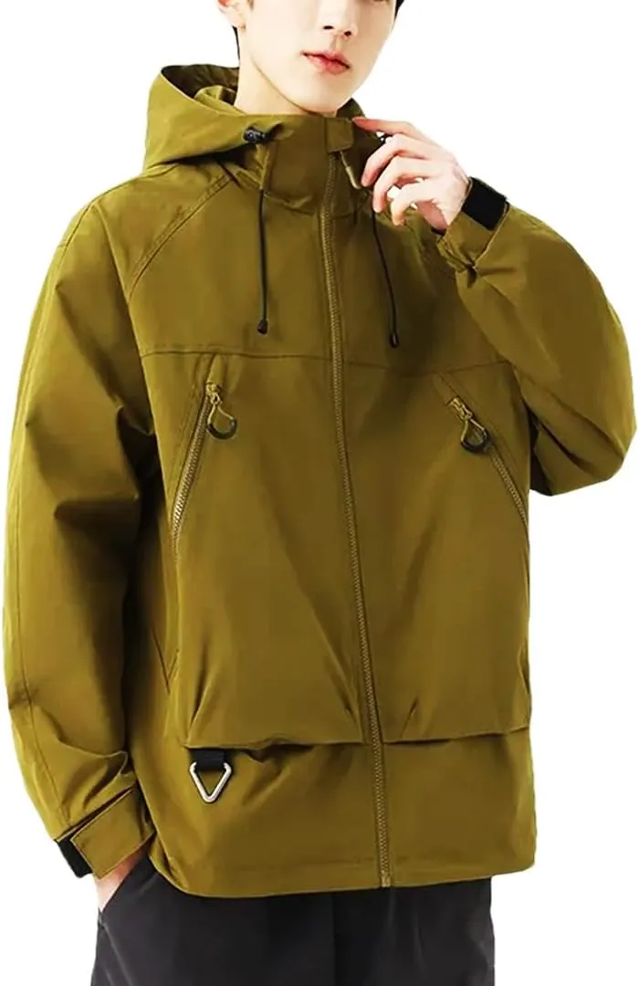 Men’S All-Weather Camping Jacket - Trail-Ready Foldable Hood for Breathable Hiking Layers