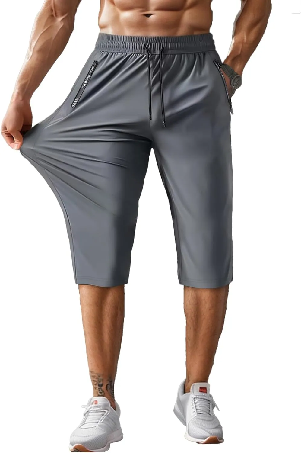 Men's Capri Pants 3/4 Long Jogger Sport Shorts,Workout/Gym/Yoga/Beach Shorts Quick Dry with Zipper Pockets