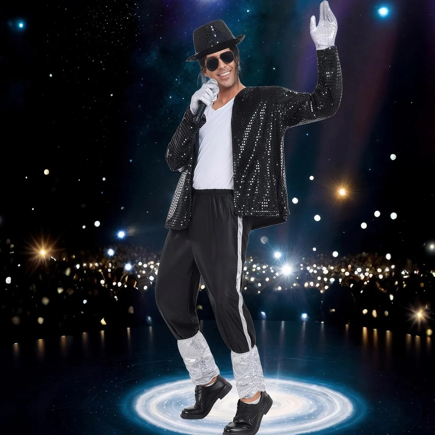 Mens Dance Star Costume for Men 80s 90s Pop Stage Outfits for Halloween Cosplay Party