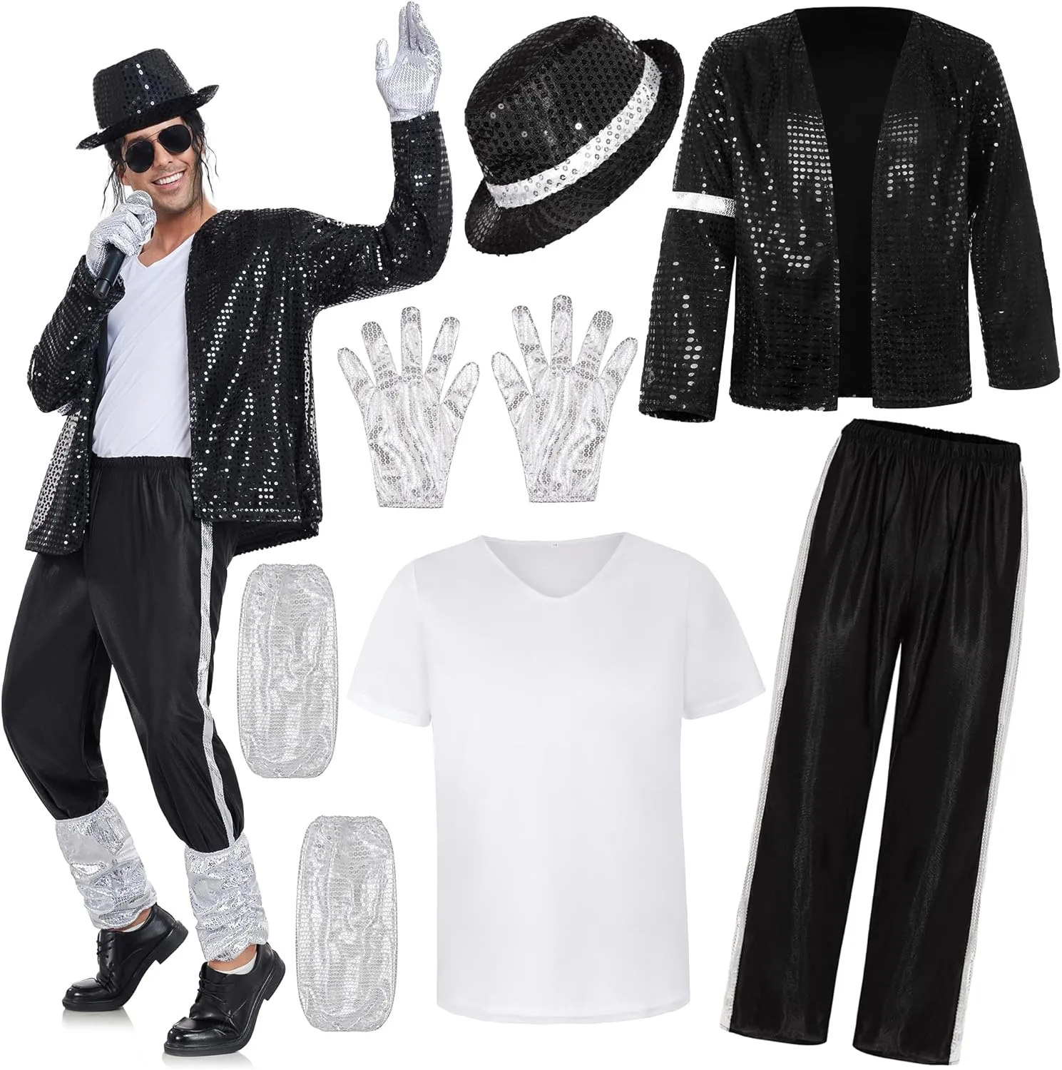 Mens Dance Star Costume for Men 80s 90s Pop Stage Outfits for Halloween Cosplay Party