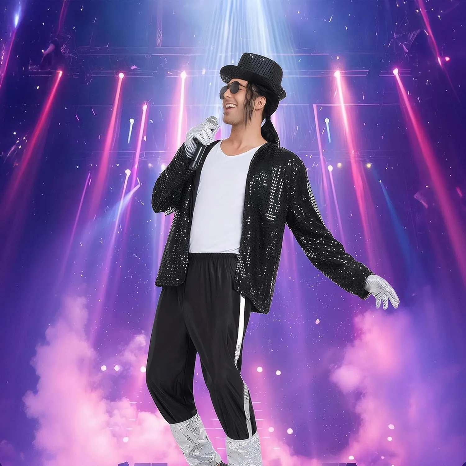 Mens Dance Star Costume for Men 80s 90s Pop Stage Outfits for Halloween Cosplay Party