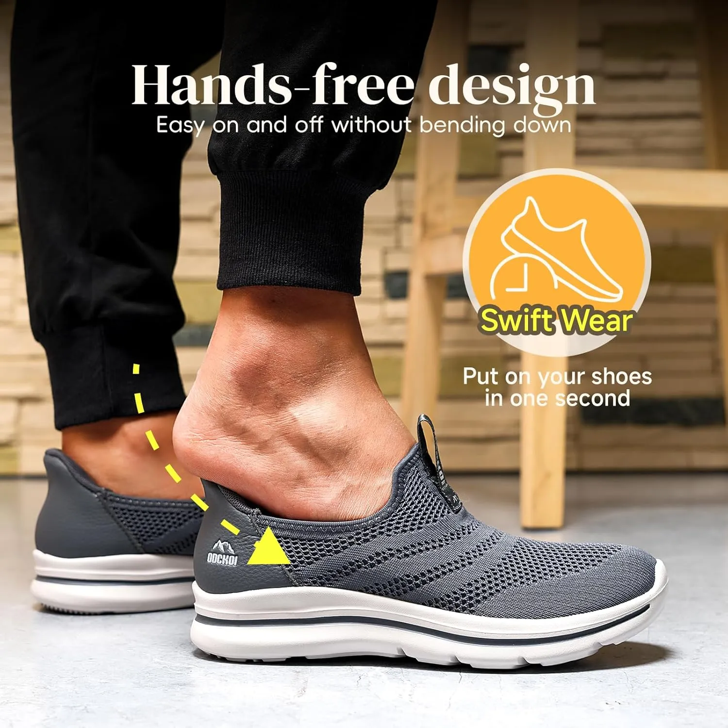 Men's Hands-Free Slip On Sneakers | Laceless Walking Shoes for Gym/Travel/Office