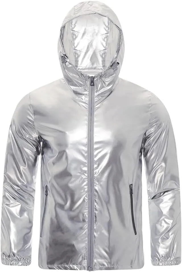 Men’S High-Gloss PU Raincoat - Urban Style Stand Collar Long Sleeve Cycling Layer