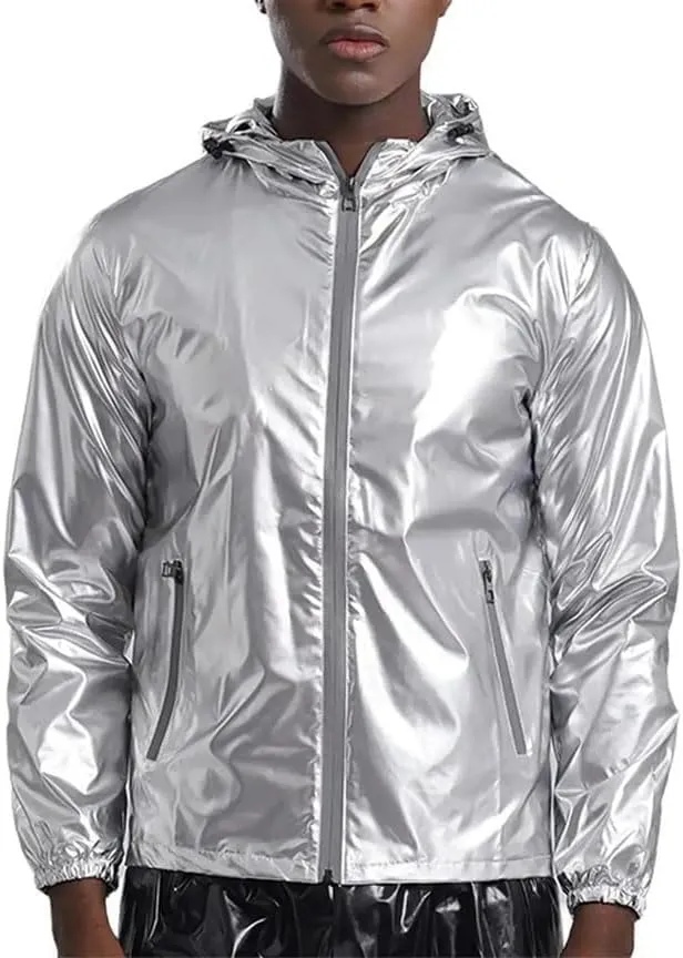 Men’S High-Gloss PU Raincoat - Urban Style Stand Collar Long Sleeve Cycling Layer