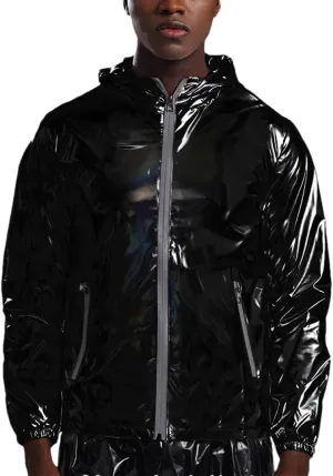 Men’S High-Gloss PU Raincoat - Urban Style Stand Collar Long Sleeve Cycling Layer