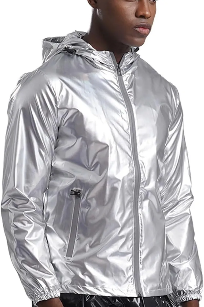 Men’S High-Gloss PU Raincoat - Urban Style Stand Collar Long Sleeve Cycling Layer