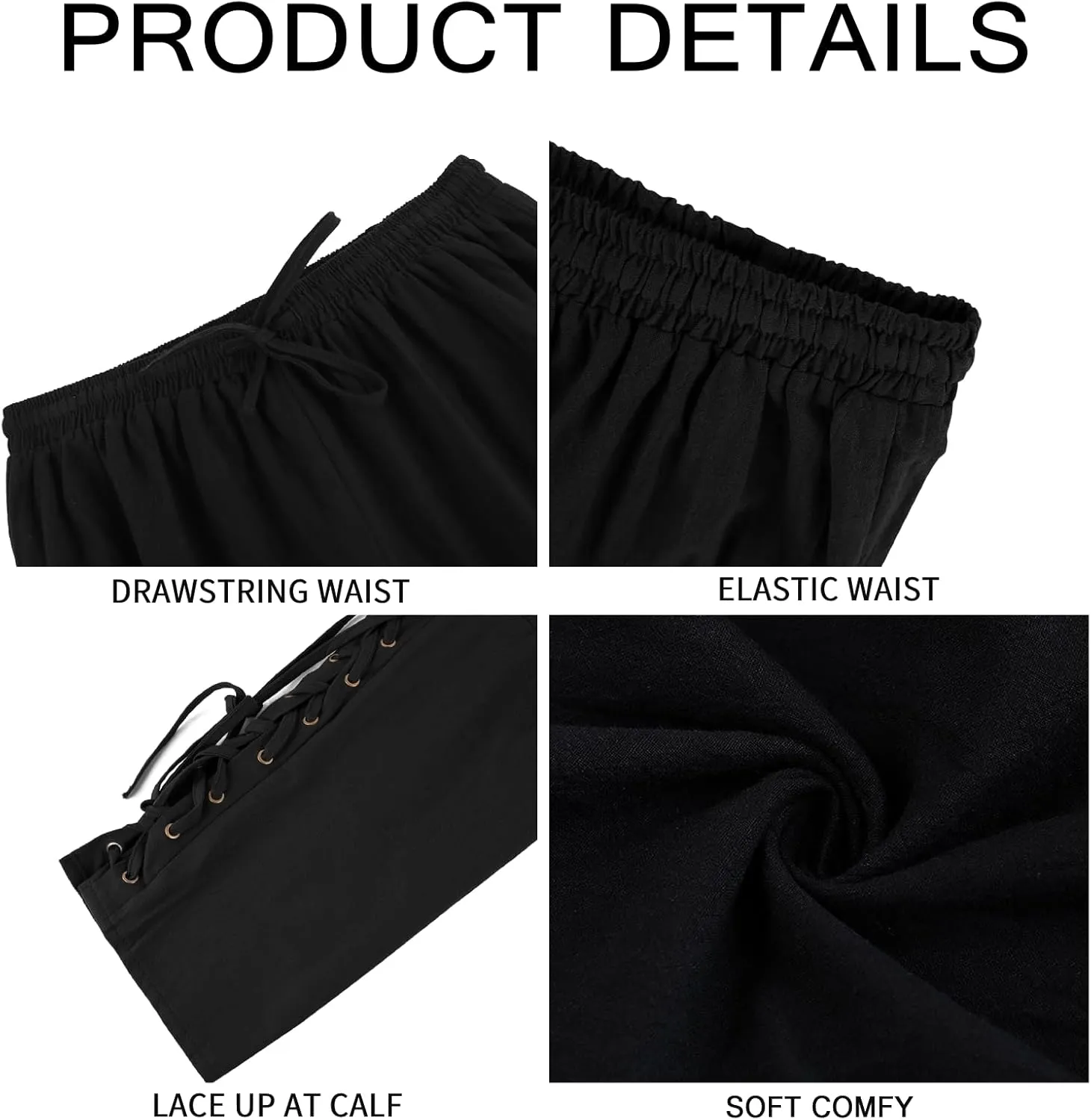 Mens Medieval Ankle Pants Viking Pirate Renaissance Costume Lace Up Tapered Banded Navigator Casual Trousers