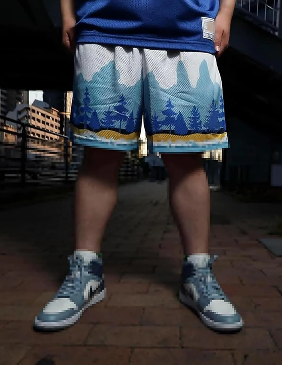 Mens Mesh Graphic Print Athletic Running Shorts Mens Fashion Quick-Dry Shorts for Basketball Workout