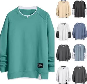 Men's Sweatshirt Raglan Sleeve Fake Two Piece Crewneck Long Sleeve Pullover Tops Fashion Lightweight Comfy Streetwear