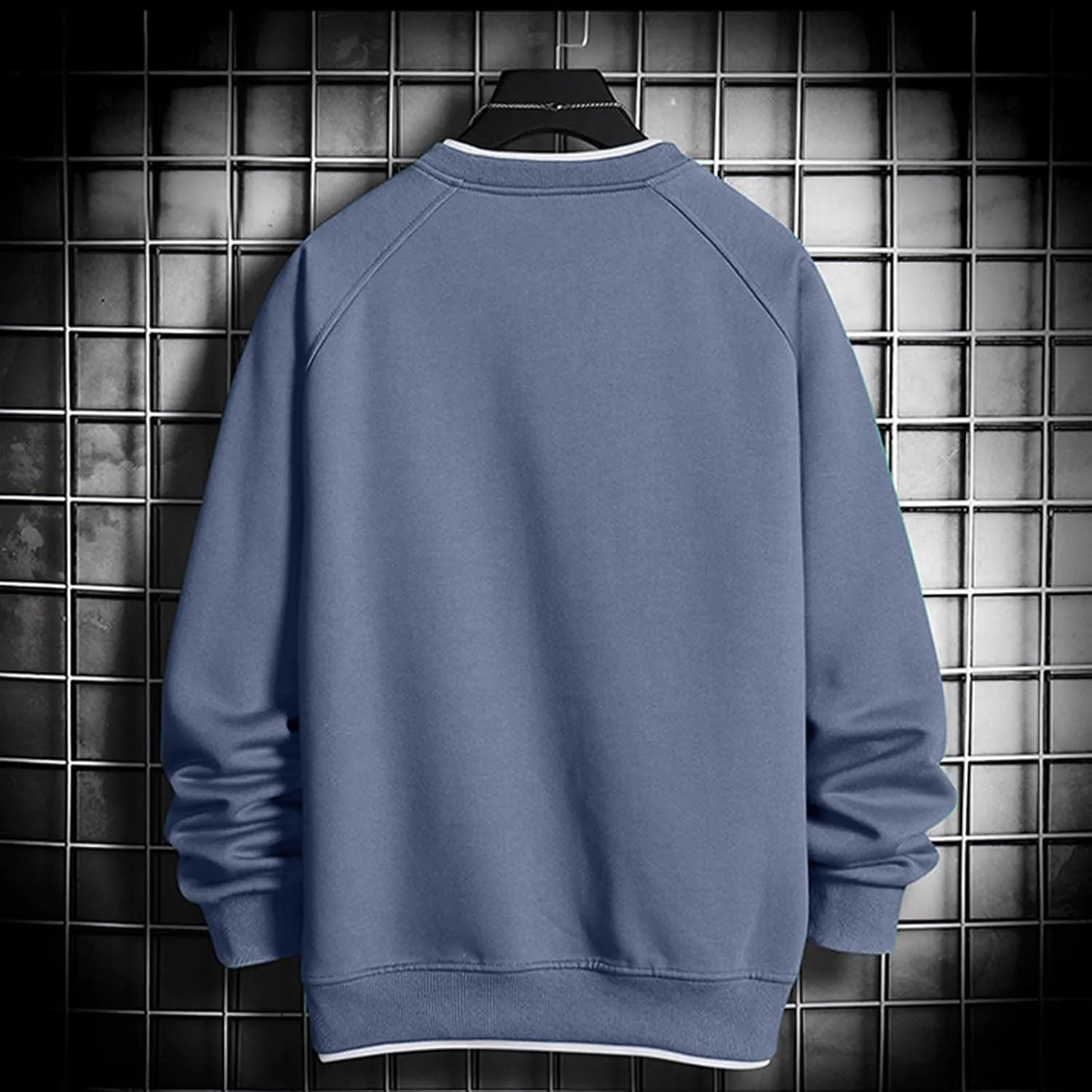 Men's Sweatshirt Raglan Sleeve Fake Two Piece Crewneck Long Sleeve Pullover Tops Fashion Lightweight Comfy Streetwear