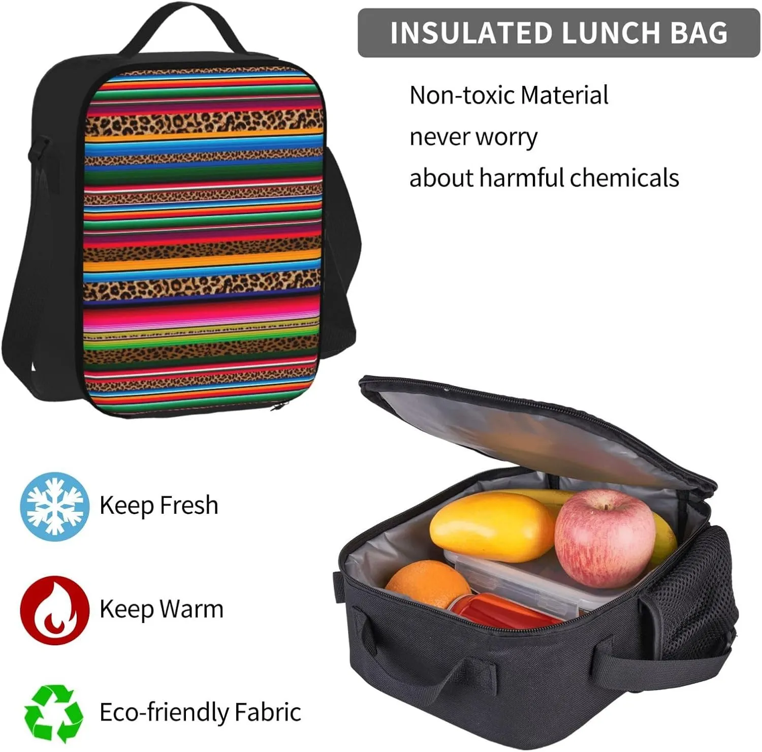 Mexico Serape Leopard Print Multifunctional Pocket Backpack Crossbody Lunch Bag Pencil Case 3Pcs Set Large Capacity Backpack