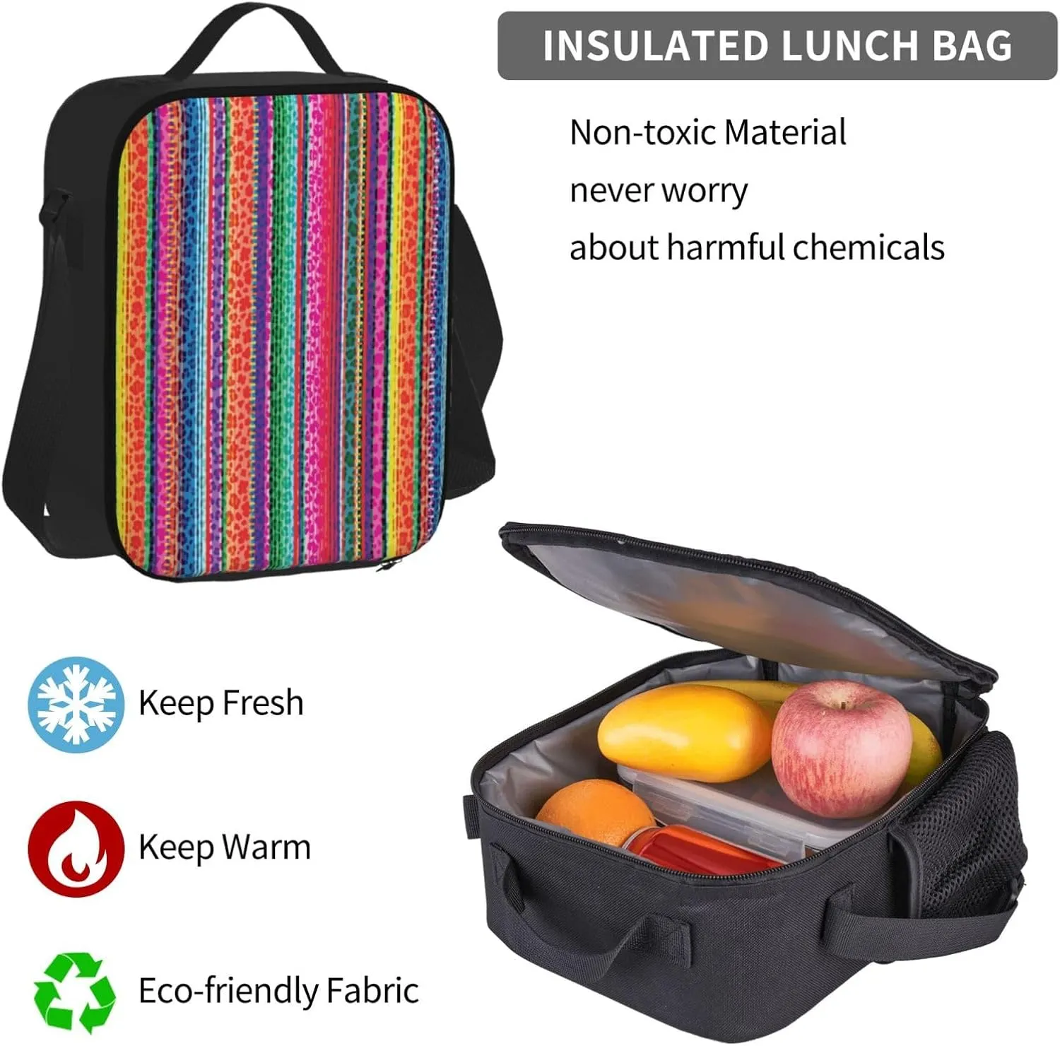Mexico Serape Leopard Print Multifunctional Pocket Backpack Crossbody Lunch Bag Pencil Case 3Pcs Set Large Capacity Backpack