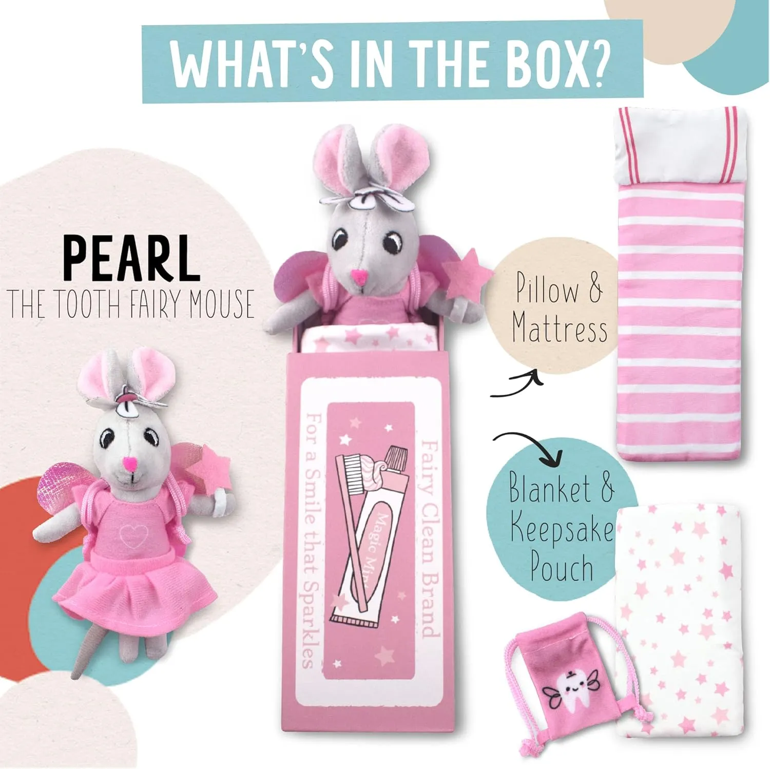 Mice in Boxes - 'Pearl The Tooth Fairy Mouse' Playset with Stuffed Animal and a Keepsake Pouch