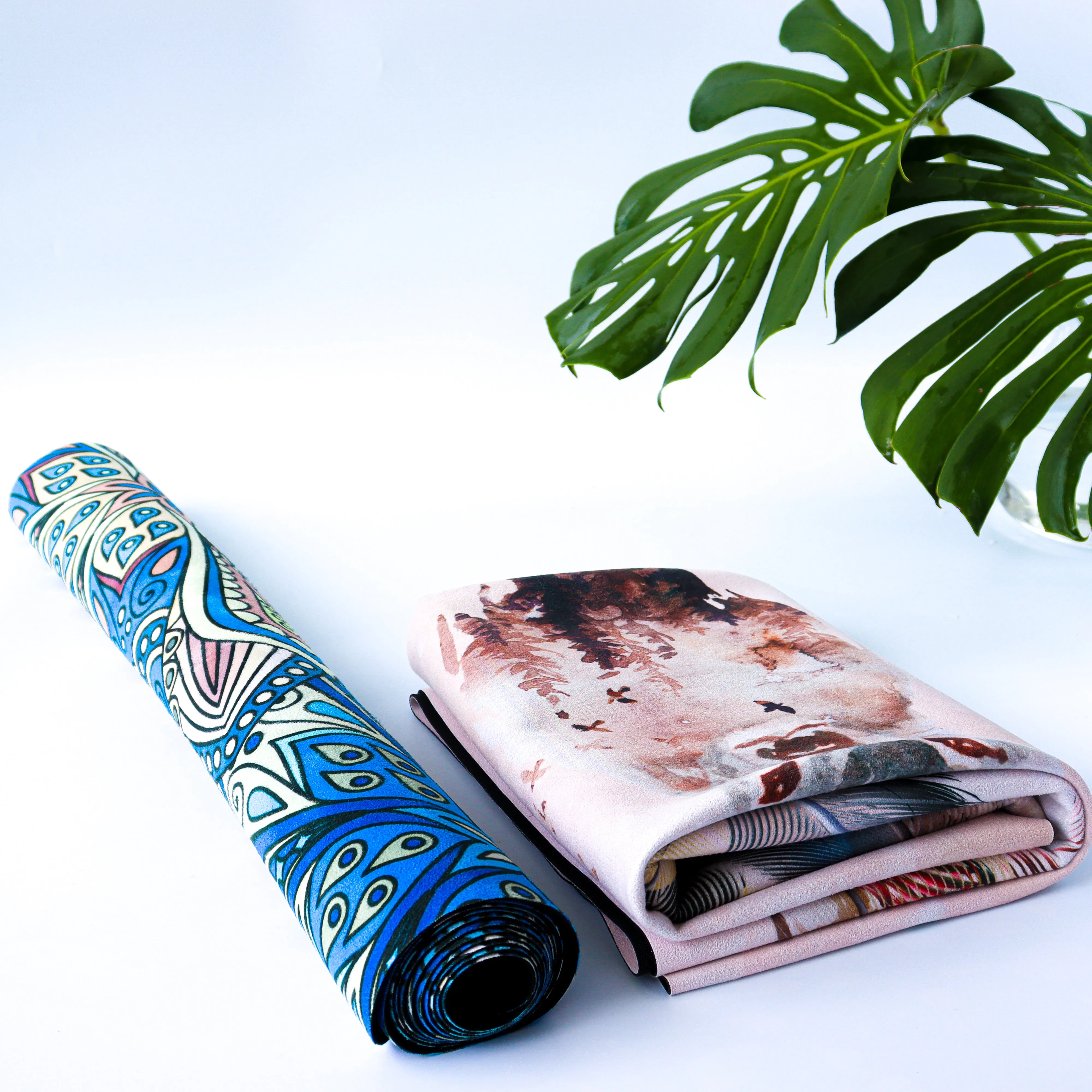 Microfiber Suede & Rubber, Foldable Yoga Mat - Machine Washable