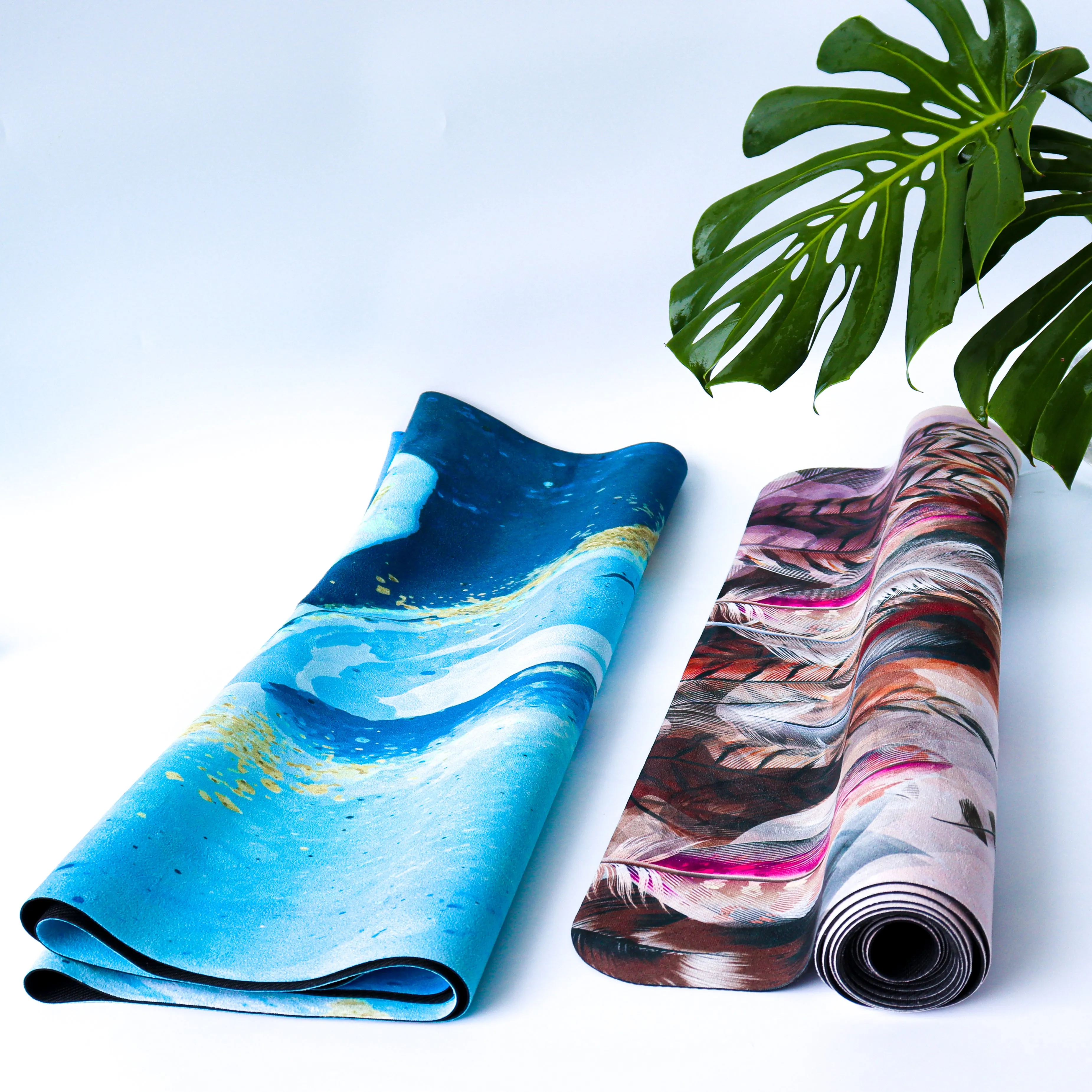 Microfiber Suede & Rubber, Foldable Yoga Mat - Machine Washable