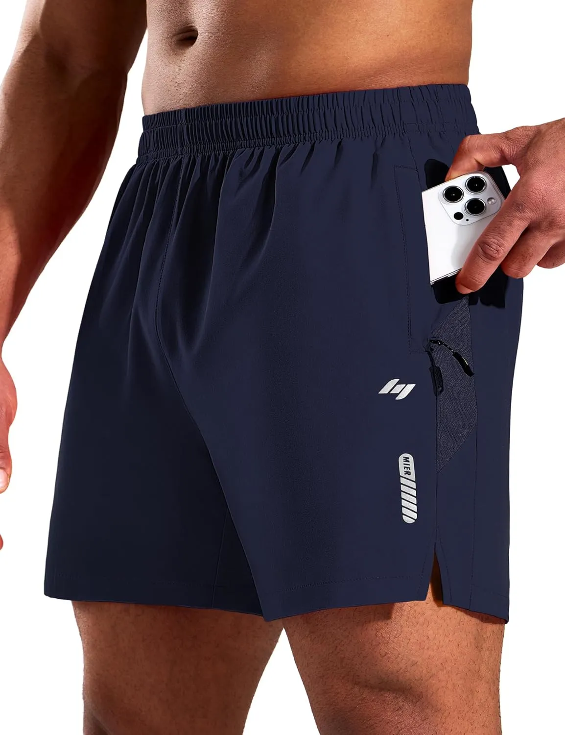 MIER Men's 5 Inch Inseam Running Shorts with Zipper Pockets Quick Dry Athletic Gym Workout No Liner Shorts, Lightweight