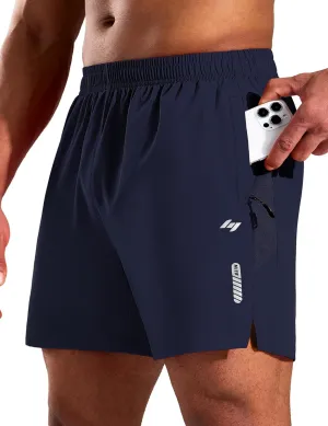 MIER Men's 5 Inch Inseam Running Shorts with Zipper Pockets Quick Dry Athletic Gym Workout No Liner Shorts, Lightweight