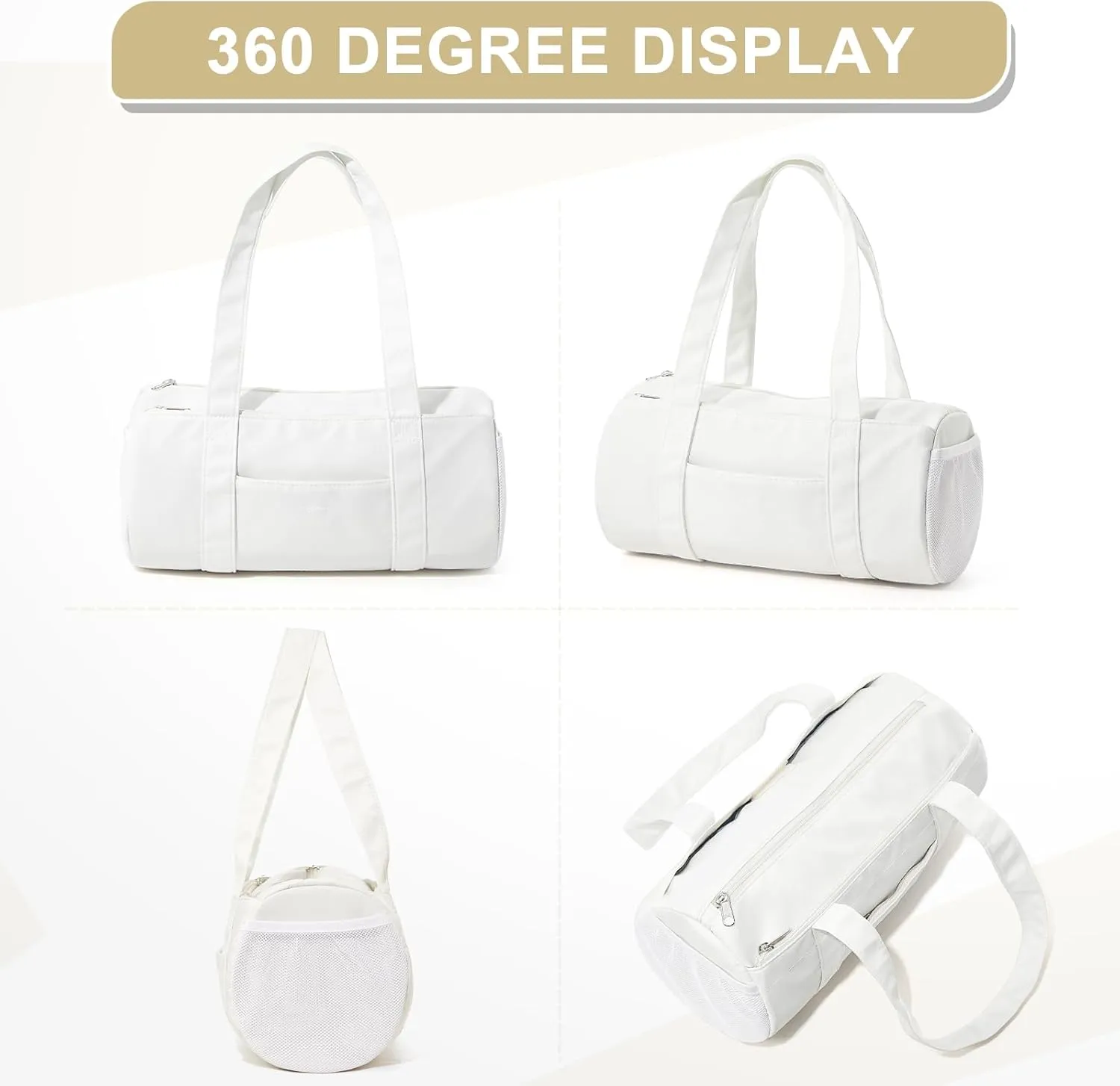 Mini Duffle Bag 13.78” Small Gym Bag, Lightweight Carry On Weekender Overnight Bag for Women Travel, Sport, Easy Daily Outings, 13.78"x6.7"x6.7", Beige