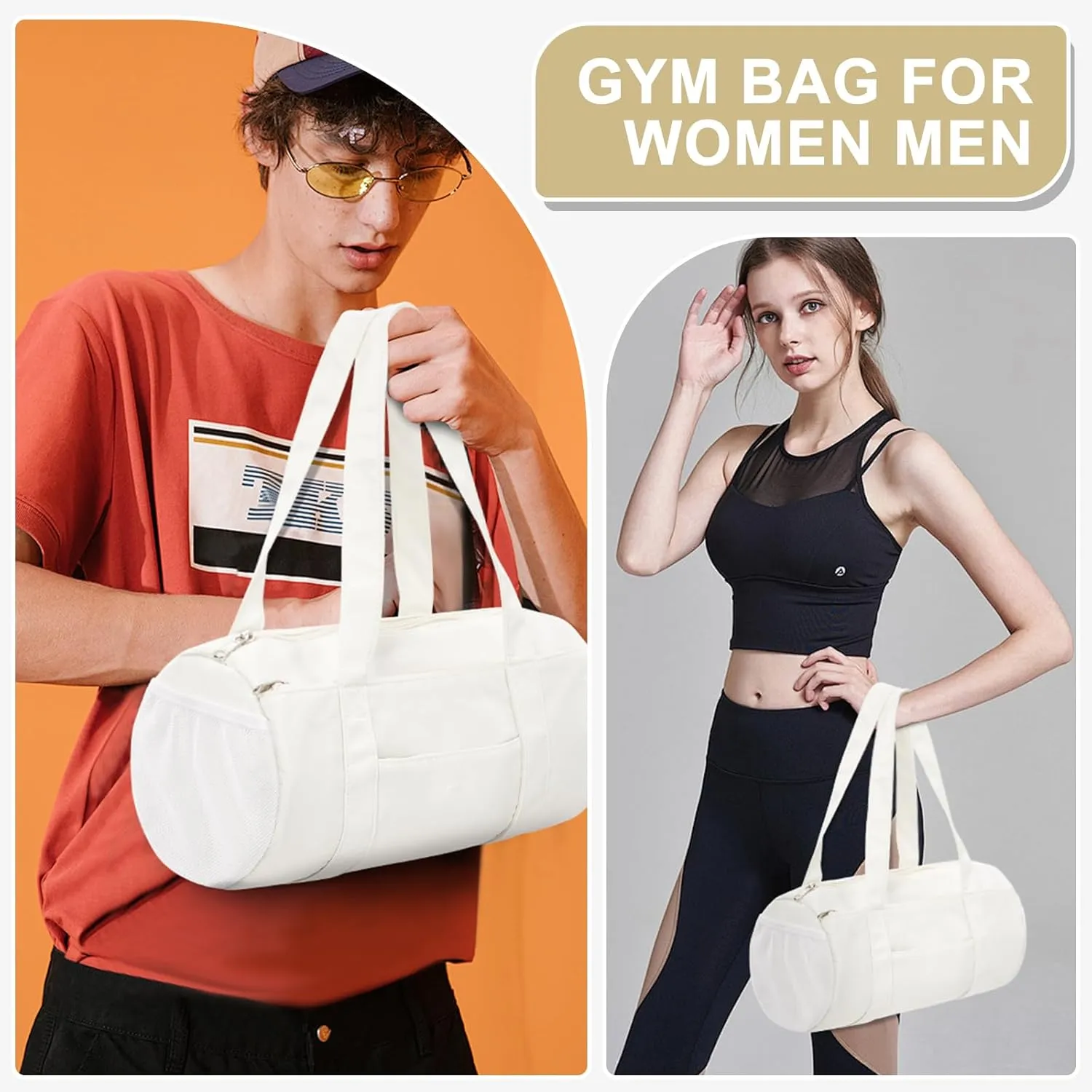 Mini Duffle Bag 13.78” Small Gym Bag, Lightweight Carry On Weekender Overnight Bag for Women Travel, Sport, Easy Daily Outings, 13.78"x6.7"x6.7", Beige