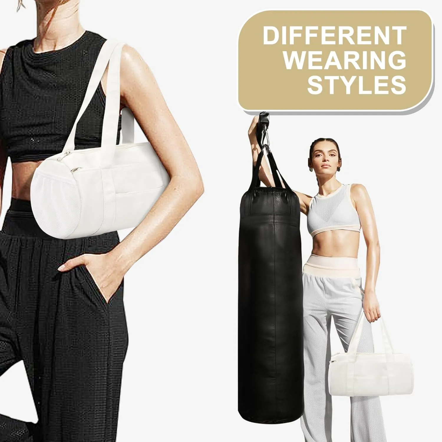 Mini Duffle Bag 13.78” Small Gym Bag, Lightweight Carry On Weekender Overnight Bag for Women Travel, Sport, Easy Daily Outings, 13.78"x6.7"x6.7", Beige
