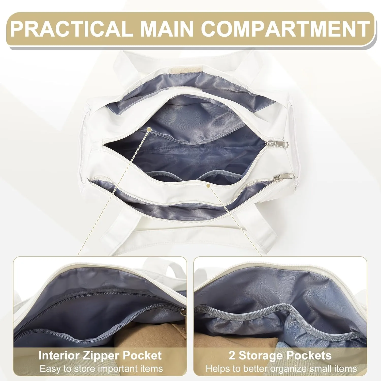 Mini Duffle Bag 13.78” Small Gym Bag, Lightweight Carry On Weekender Overnight Bag for Women Travel, Sport, Easy Daily Outings, 13.78"x6.7"x6.7", Beige
