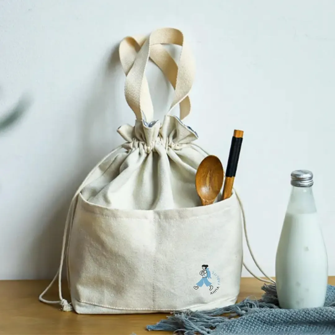 Minimalist Style Bento Lunch with Bag Drawstring Design, Insulated Linner Perfect for your office lunch
