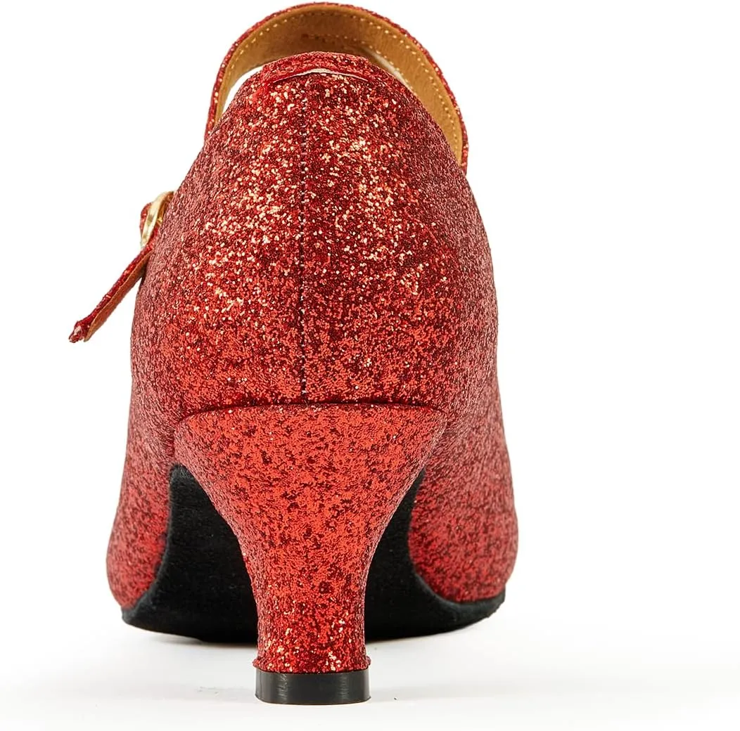 missfiona Women's Glitter Latin Ballroom Dance Shoes Pointed-Toe Y Strap Dancing Heels