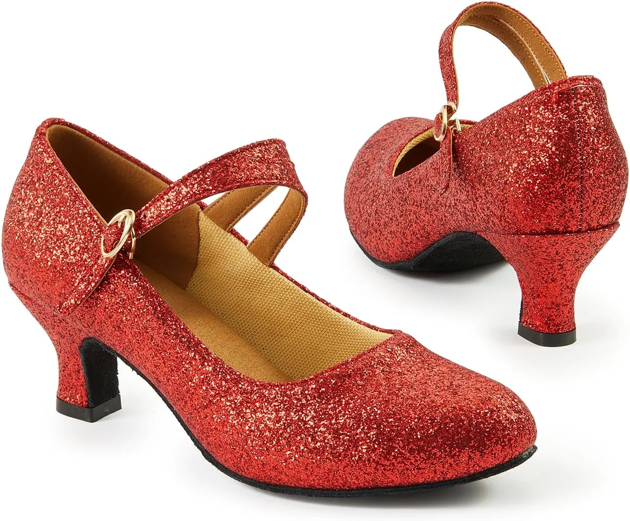 missfiona Women's Glitter Latin Ballroom Dance Shoes Pointed-Toe Y Strap Dancing Heels