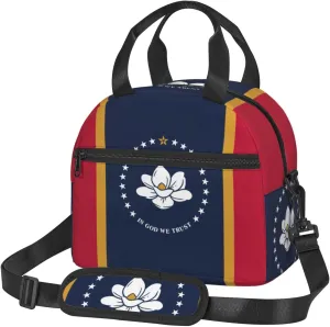 Mississippi State Flag Print Foods Insulated Lunch Bag Cute Tote Box Leakproof Cooler Adjustable Shoulder Strap