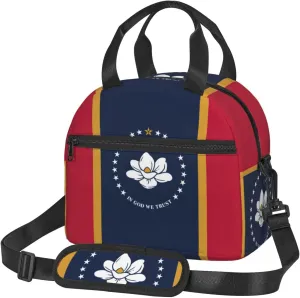 Mississippi State Flag Print Foods Insulated Lunch Bag Cute Tote Box Leakproof Cooler Adjustable Shoulder Strap
