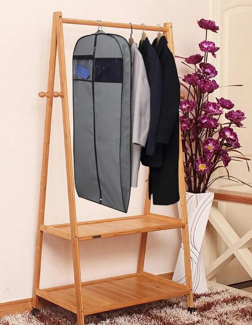 MISSLO 43" Gusseted Travel Garment Bag with Accessories Zipper Pocket Hanging Garment Bags for Closet Storage Suit Garment Cover for Shirts Jackets Coats Dance Costume, Grey
