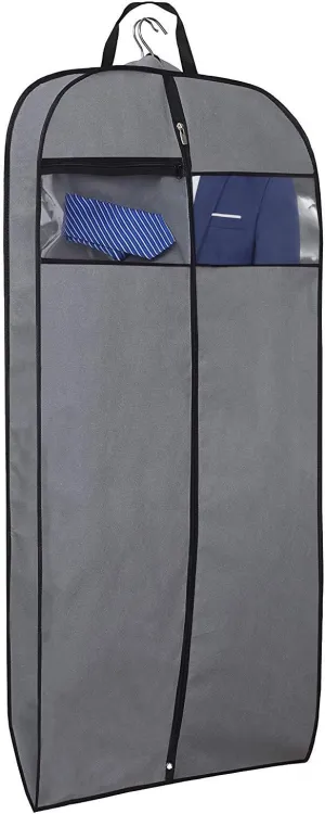 MISSLO 43" Gusseted Travel Garment Bag with Accessories Zipper Pocket Hanging Garment Bags for Closet Storage Suit Garment Cover for Shirts Jackets Coats Dance Costume, Grey