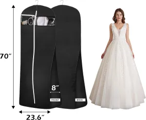 MISSLO 70" Bridal Wedding Gown Dress Garment Bag with Accessories Pouch Large Travel Garment Cover 8" Gusset (Black), 1 Pack