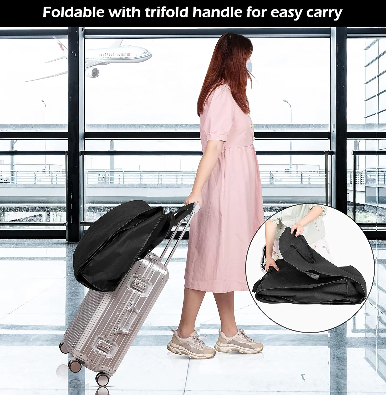 MISSLO 70" Bridal Wedding Gown Dress Garment Bag with Accessories Pouch Large Travel Garment Cover 8" Gusset (Black), 1 Pack