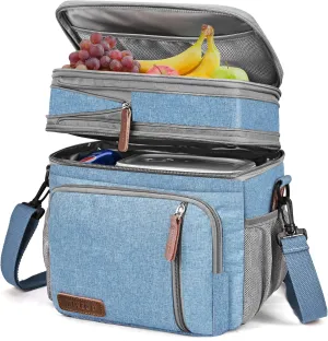 MIYCOO Lunch Bag for Women Men Double Deck Lunch Box - Leakproof Insulated Soft Large Lunch Cooler Bag, (Blue,15L)
