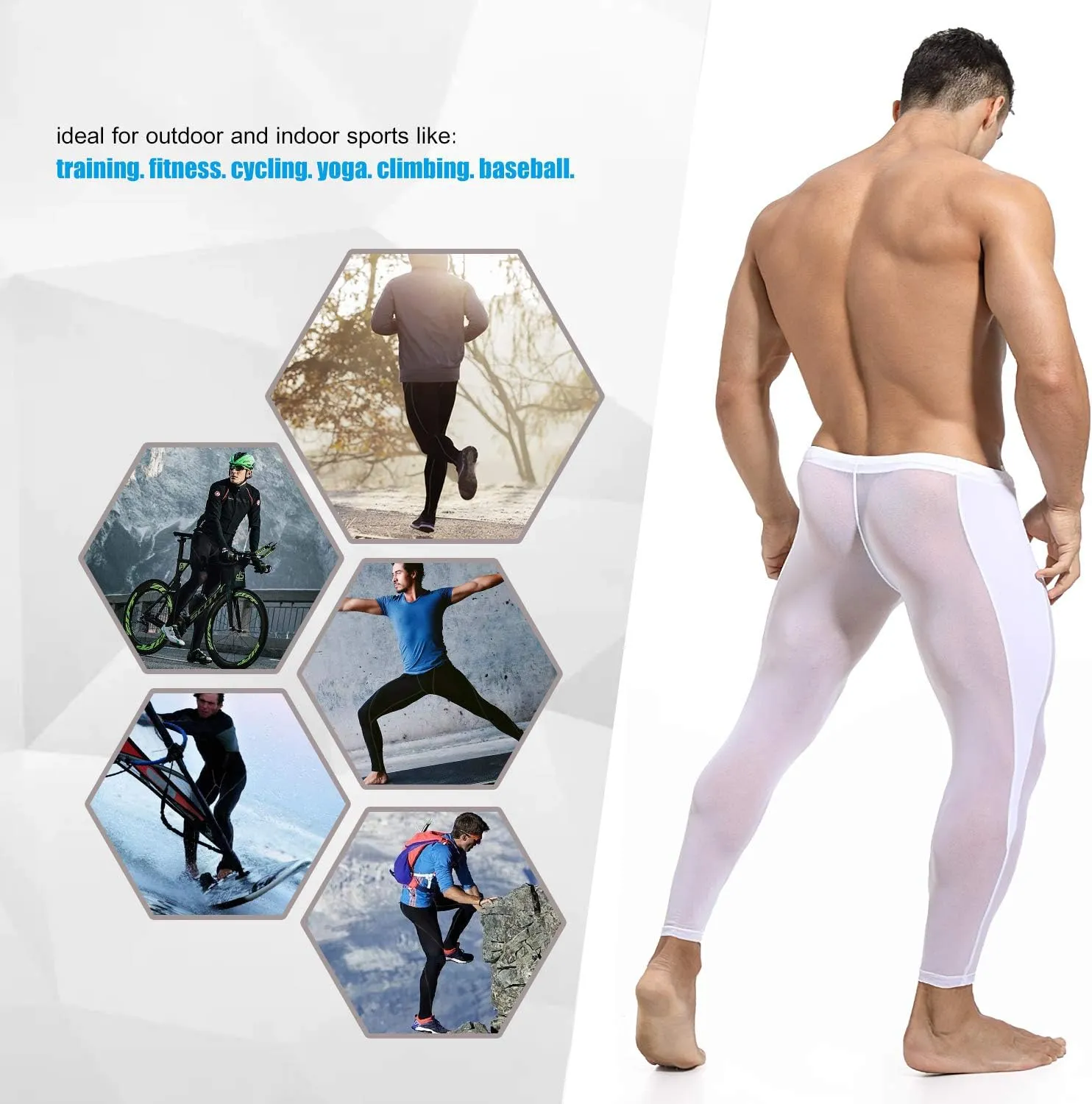 MIZOK Men's Mesh Yoga Pants See Through Compression Tights Workout Leggings