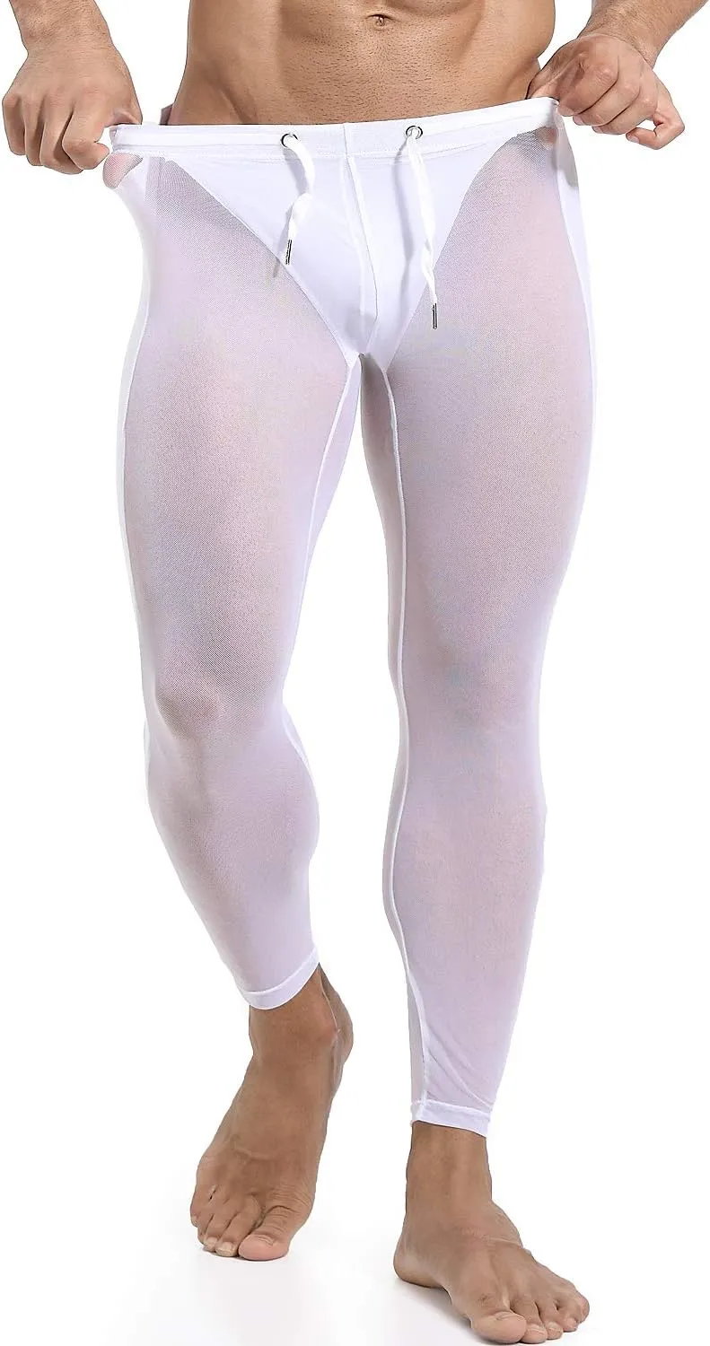 MIZOK Men's Mesh Yoga Pants See Through Compression Tights Workout Leggings