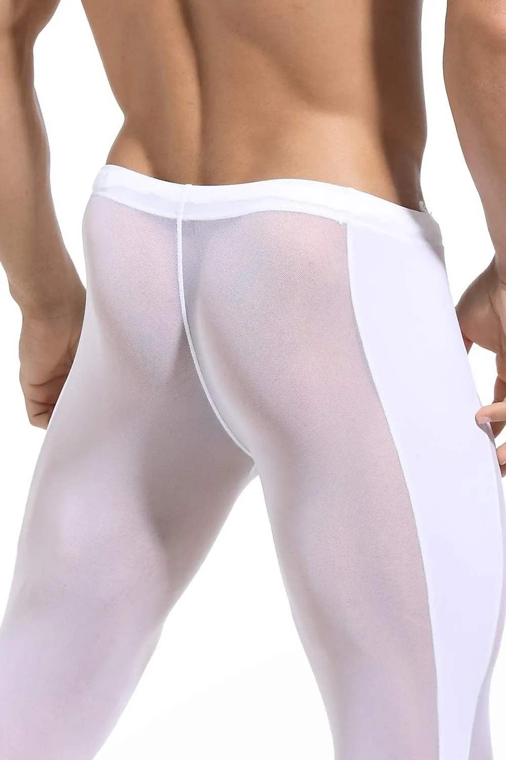 MIZOK Men's Mesh Yoga Pants See Through Compression Tights Workout Leggings