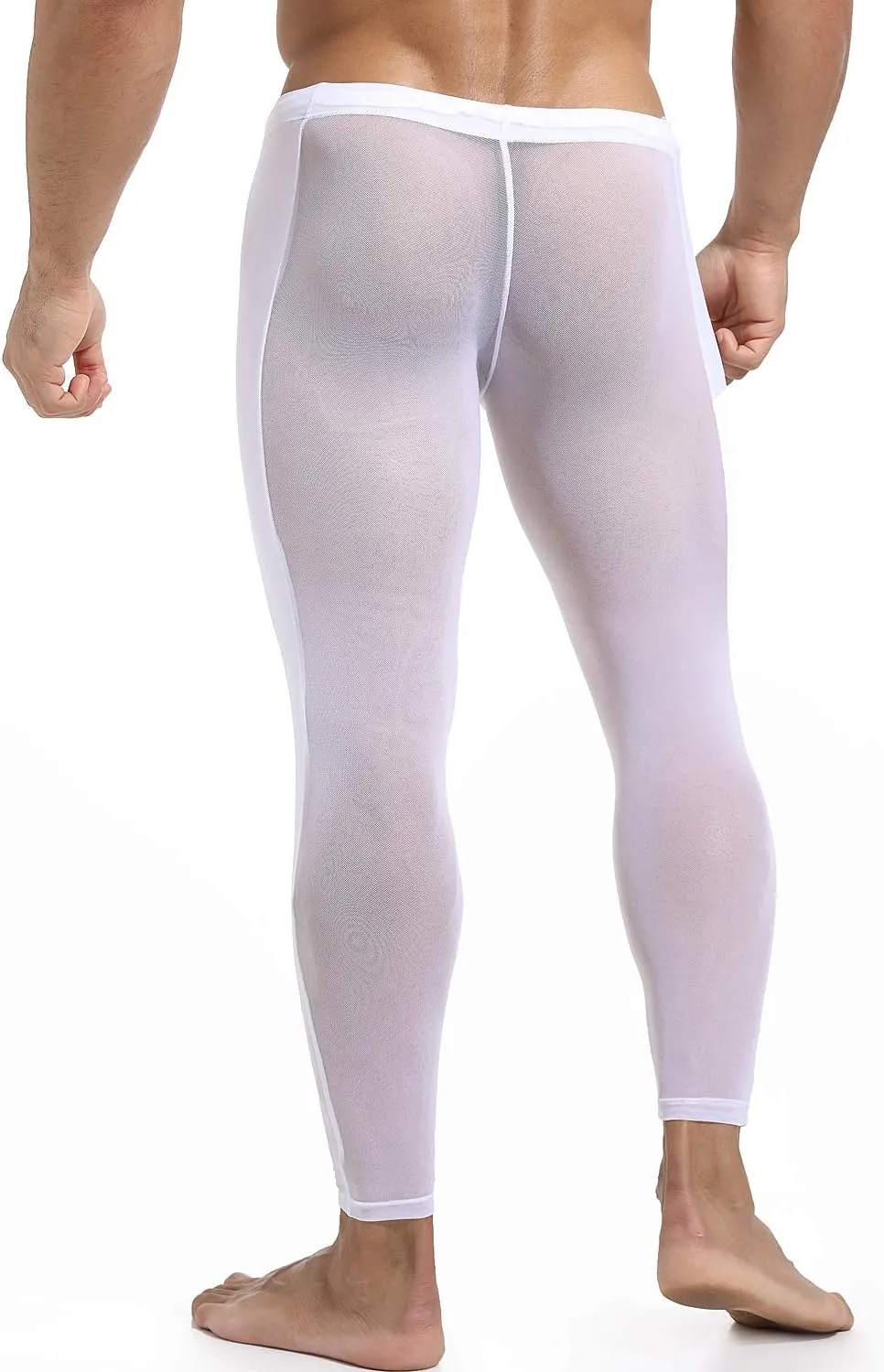 MIZOK Men's Mesh Yoga Pants See Through Compression Tights Workout Leggings