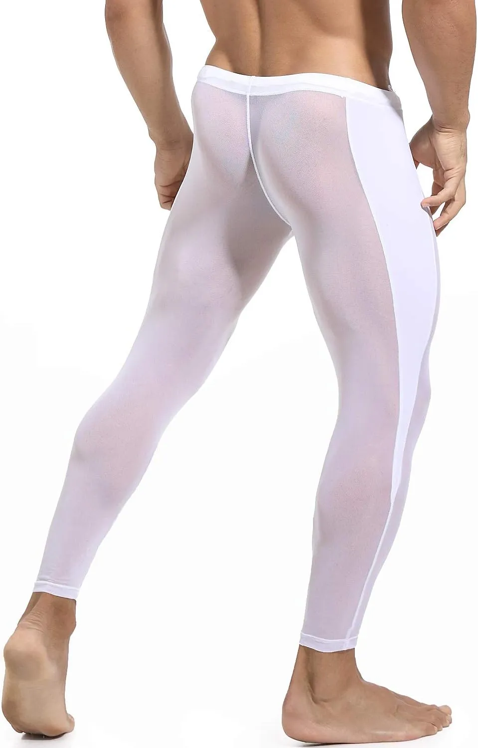 MIZOK Men's Mesh Yoga Pants See Through Compression Tights Workout Leggings