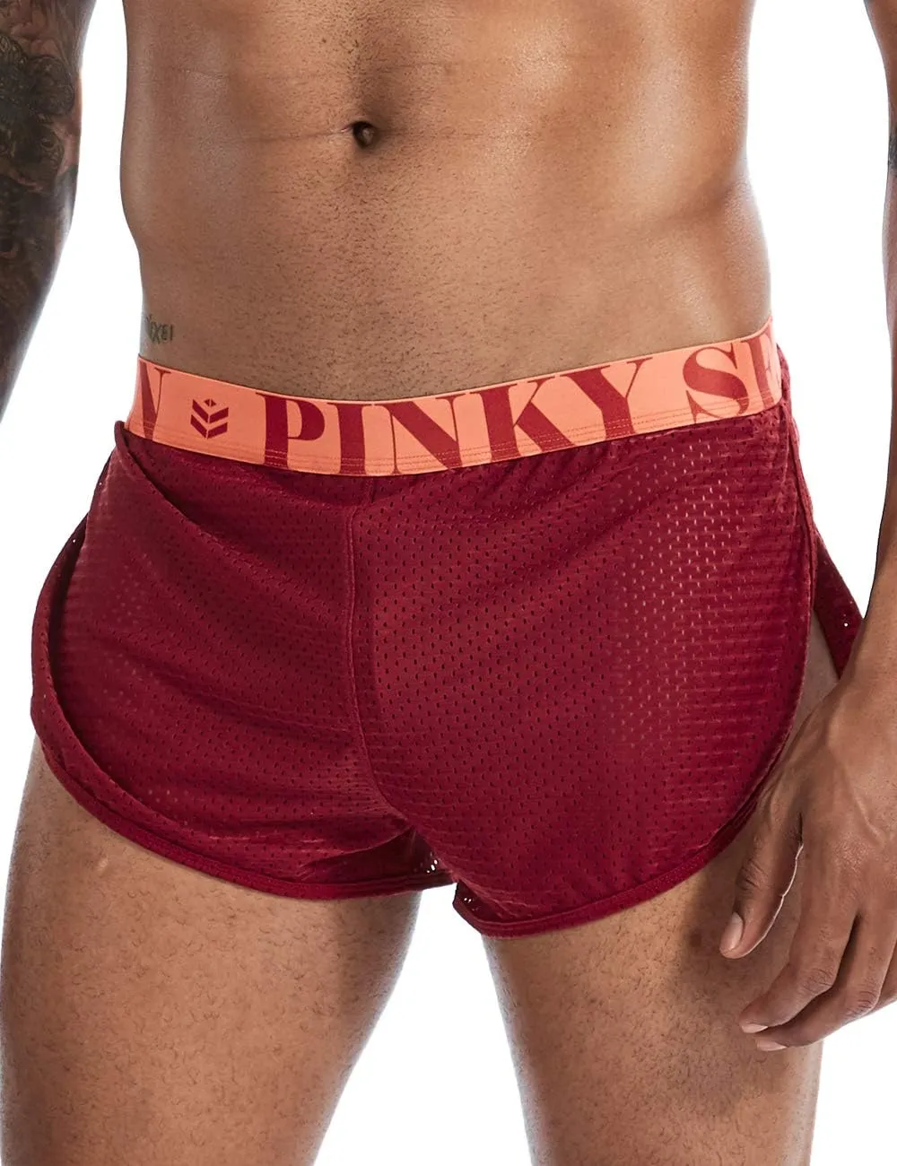 MIZOK Men's Slit Side Bodybuilding Shorts Breathable Mesh Workout Yoga Short