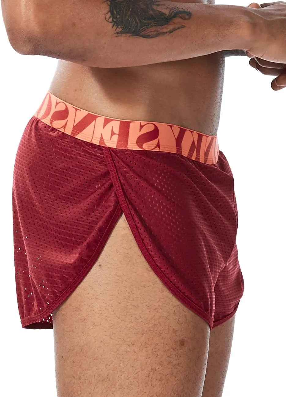 MIZOK Men's Slit Side Bodybuilding Shorts Breathable Mesh Workout Yoga Short