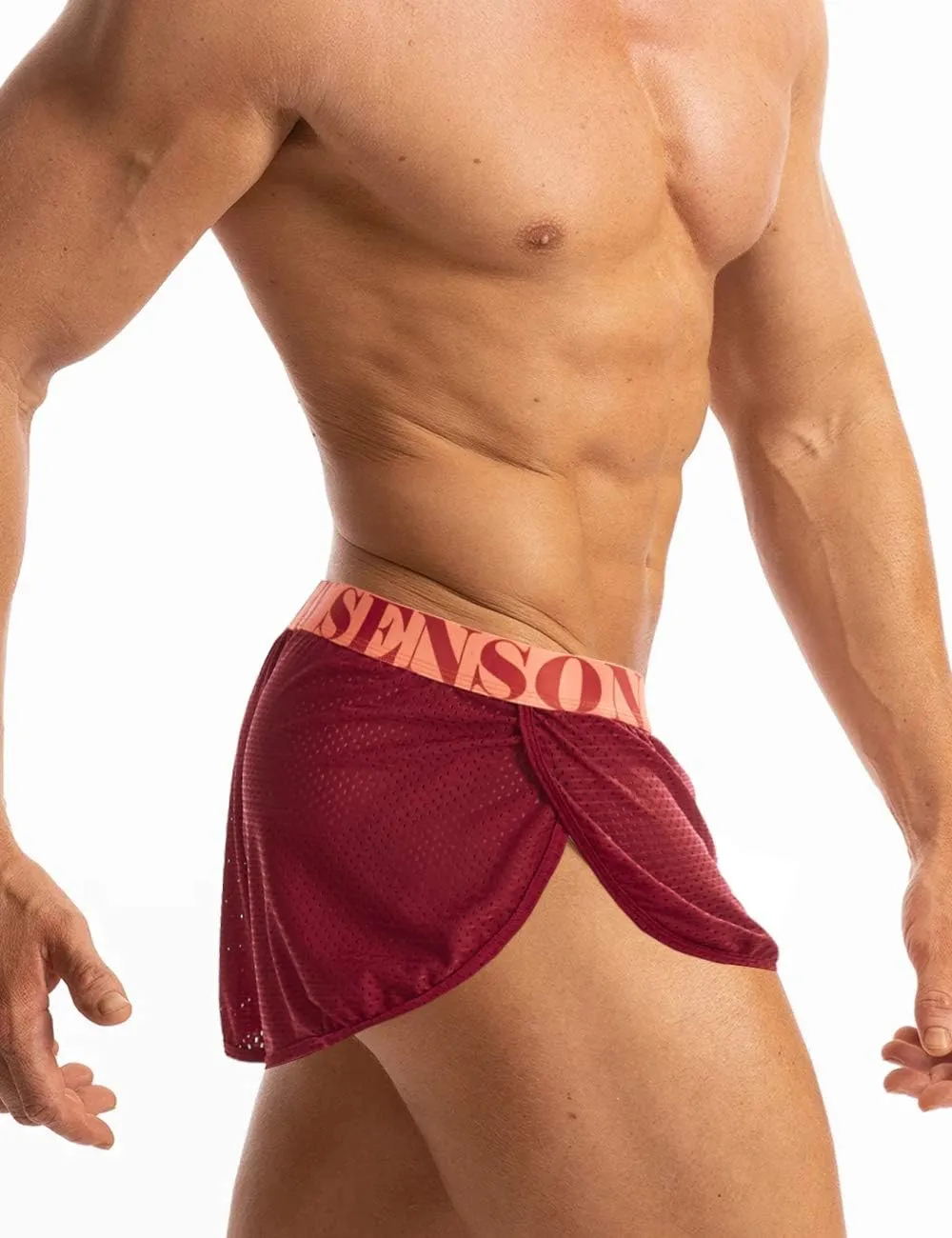 MIZOK Men's Slit Side Bodybuilding Shorts Breathable Mesh Workout Yoga Short